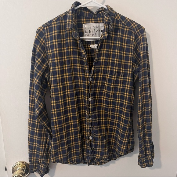 Frank & Eileen Tops - Frank & Eileen Barry Cotton Flannel Plaid Button Down Shirt Blue Yellow Medium